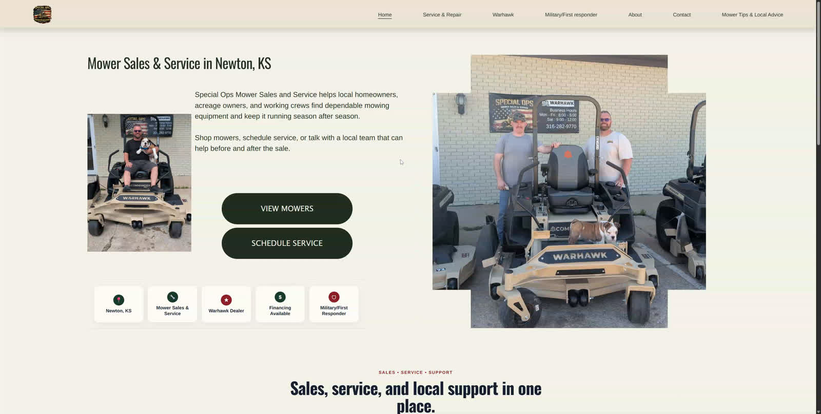 Special Ops Mower website after 2Labs Tech refresh