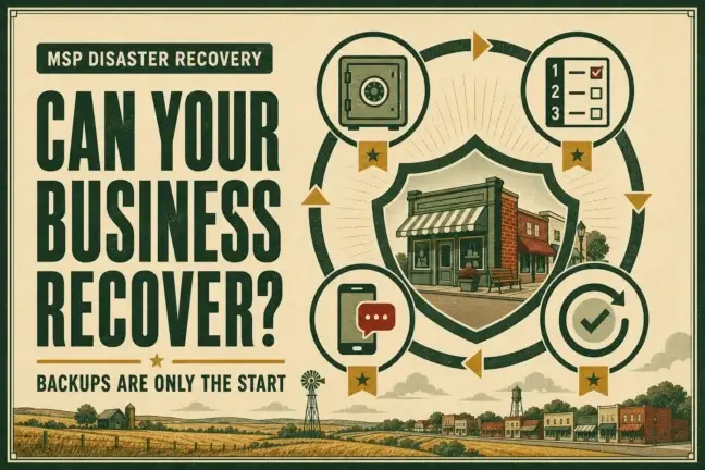 MSP disaster recovery plan shown as a recovery cycle for a rural Kansas small business.